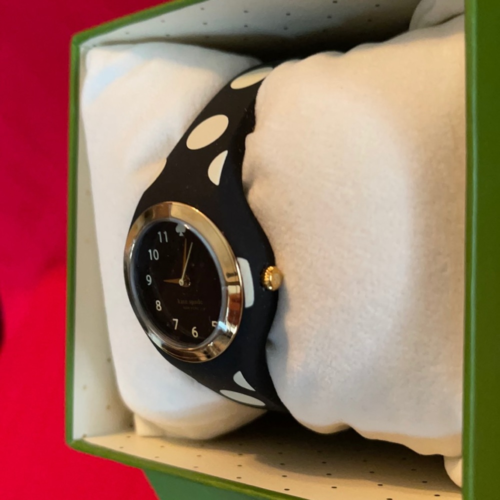 NEW KATE SPADE BLACK WHITE POLKADOT SILICONE WATCH - Picture 3 of 16
